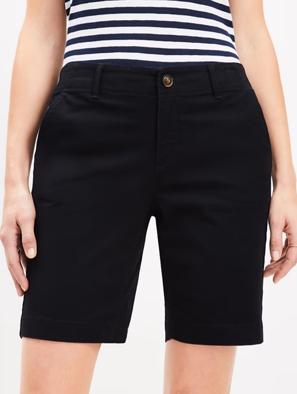 LOFT Curvy Monroe Chino Bermuda Shorts BkTailored Mid Rise Button Waist Cotton 2